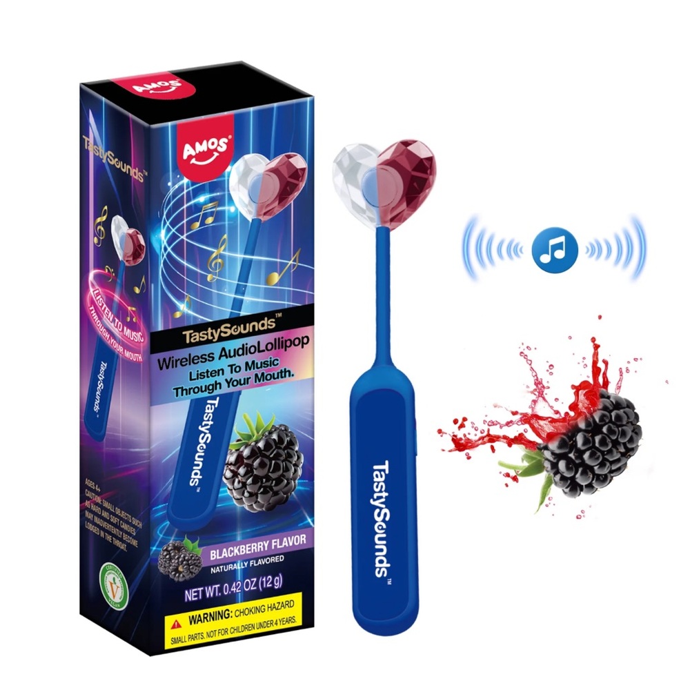 4 Amos audio lollipops 2 strawberry flavor and 2 blueberry flavor